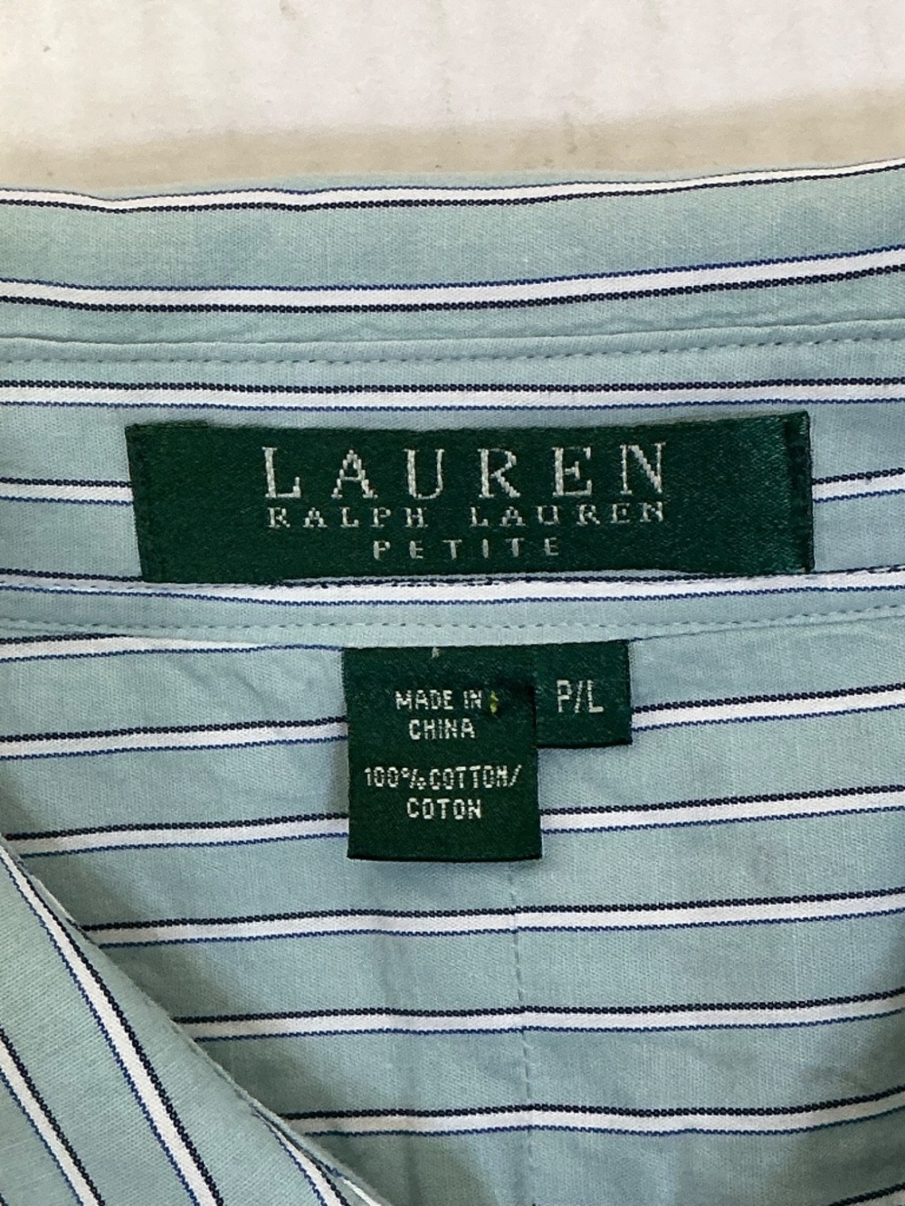 Lauren Ralph Lauren 100% Cotton Oxford Shirt long sleeve stripe Light Green P/L - Picture 10 of 11